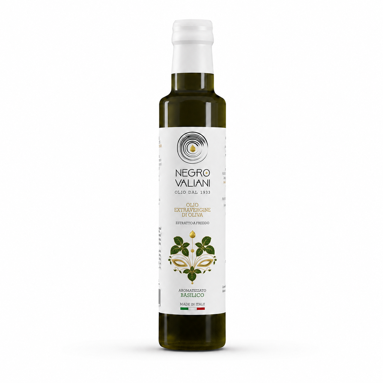 Dorica 25 Basilico_sfondo_bianco Condimento al Basilico a base di Olio Extravergine d'Oliva - immagine 1